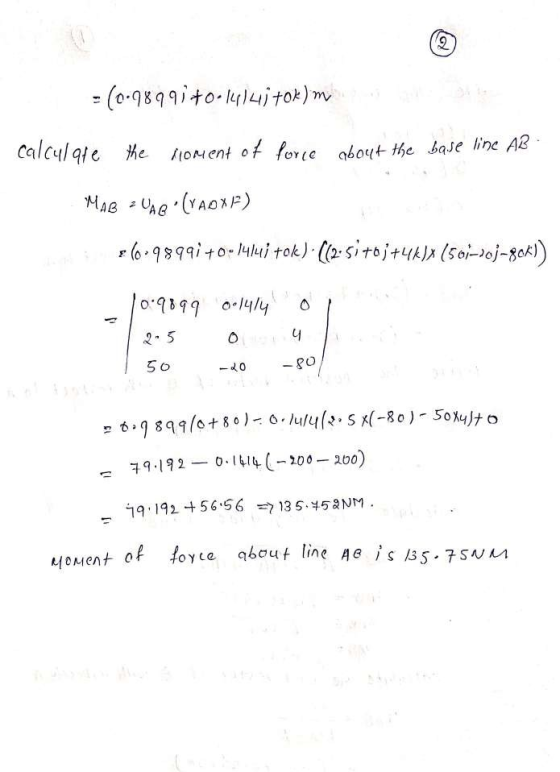 2 - (0.9899140-141141 tok) m calculate the the moment of force about the base line AB - MAB - UAB (YAOXP) 3 (0.98991 +0.14141