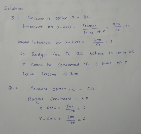 Soluton BC Answer is option &- 300 Income Intercept 10 On X-axis u 1 30 Price of x 300 ecep Intencept on y-axis = 50 where