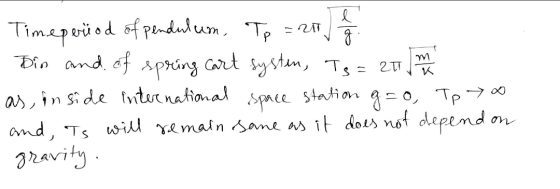 l g T systen, K Timeperüod of pendulum. Tp = 20 je Din and of spring cart Ts = 20 as inside international space station and,