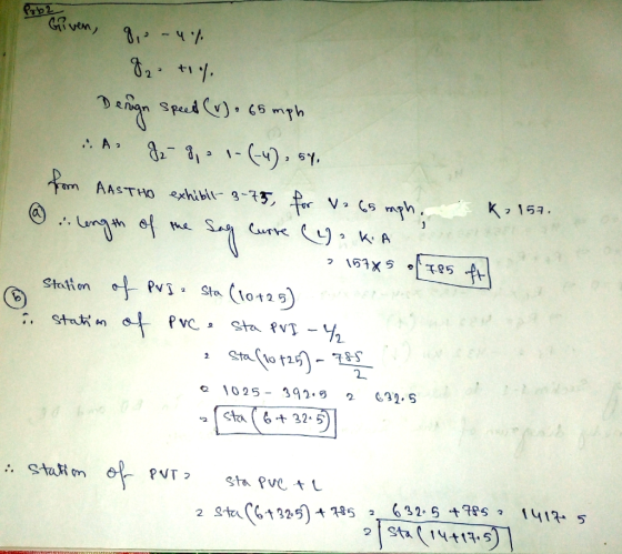 Given, g, - 4% K7157. 92 +1% Denge speed (v) 65 mph ..Ao 82-81-1-(4), sy. From AASTHO exhibli-3-75, for 12 65 mph. A length o