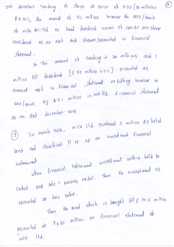 ③ .31st december Trading of stock at Price of 2.50 ( 20 million $2.50), the amount of so million increase the cars / Bank of
