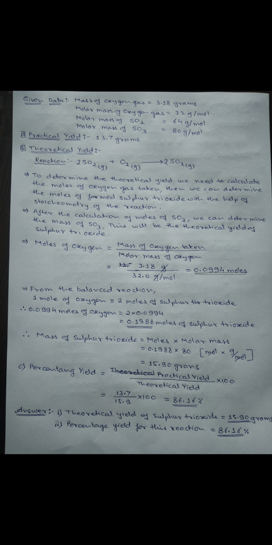 219 Given Data & Mass of oxygen gas = 3.18 grams - Molar mass of Oxygen gas= 32 g/mol Molar mass of soa = 64 g/mol Molar mass