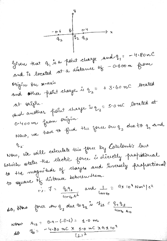 -06 of oil x as [ 22 q3 Given that a, is a poput charge and q, = -4.80ne and is located at a distance of - 0:600 m from origi