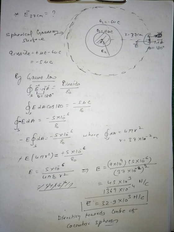 Direction towards Centre of * Ě 27cm = ? a=-64C o = tuc spherical Goursong 8=37cm ATA = 180° ainside=tue-bue – 5 uc By Gams l