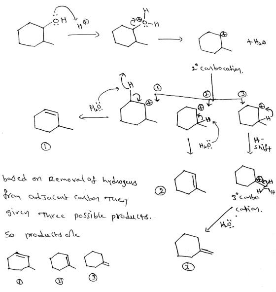 OH tho 2 cambocation, fo Quote H- shift H based on Removal of hydrogens from adjacent carbon They given Three possible produc