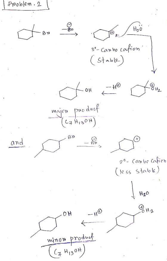Problem. 2 - Bm 30-Canbo cation (stable) con + dove VOH major product (C7H130H) Bu and o n oo 20- Cambocation (less stable) V