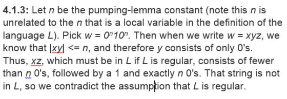 4.1.3: Let n be the pumping-lemma constant (note this n is unrelated to the n that is a local variable in the definition of t