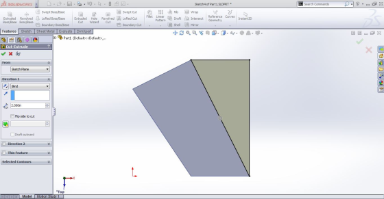 BS SOLIDWORKS Sketch 4 of Part1.SLDPRT * > Search Commands ? - DOX Rib Led Wrap Swept Cut Lofted Cut Boundary Cut Fillet Line