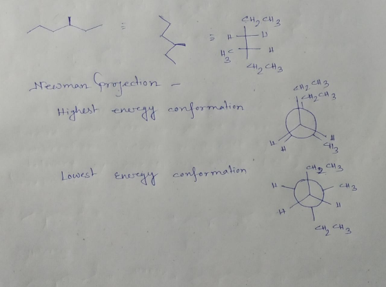 CH₂ CH3 д 3 41₂ CH₃ + Projection Highest energy conformation Newman CH2 CH3 CH₂CH3 # 11 + 413 Lowest CH₂ CH3 Energy conformat