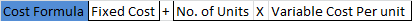 Cost Formula Fixed Cost +No. of Units X Variable Cost Per unit