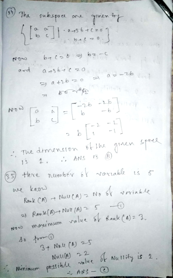 The subspoe 7 t らゃl z0 NOW F 52 ard atsbczo atIb at2b-0 NOW -26 - 2b b The dimencton heanen 1. ANS 35 Here number 6 oriable i