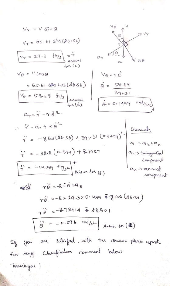 V = V Sino Vr=bs.bl sin (26:56) P Vr = 29.3 ftis ar Arbog ta(c) ve - v lose -65.6) Siap Los (26.50) Vo=ro ò = 58-68 391=31 Vo