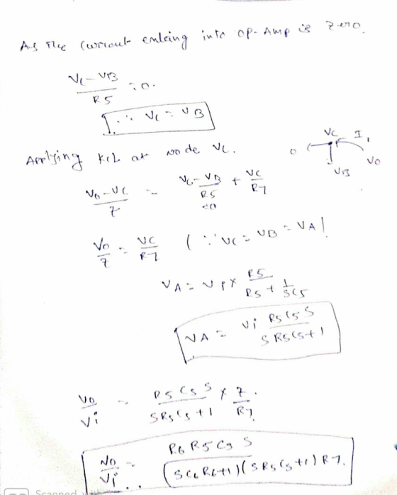 As the (wricut enleing into op-Amp is zero Ne-V3 20. R5 - VC I 1 - 9 (3) Applying til at wo de wc. o tor E Vo jo UR NO3 - VAN