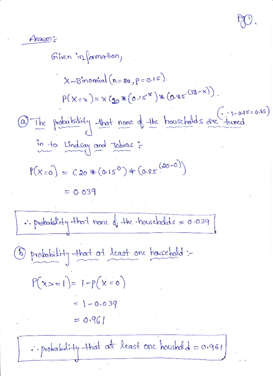 Answers 1-0.15-0.85 Given information, * *~Binomial (n=20, P=0.15). P(x-x)= x(96*(0.15* )*(0.85 (18-*)). @ The probability t