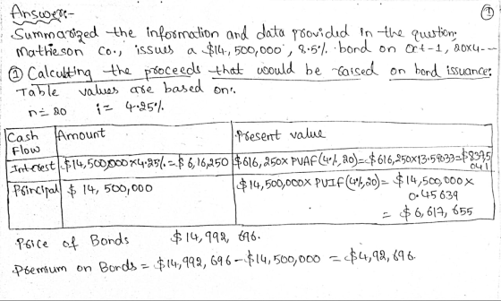 20X4--- On! n: 20 Answere- Summarized the information and data provided in the questions mathieson coi, issues a $14,500,000