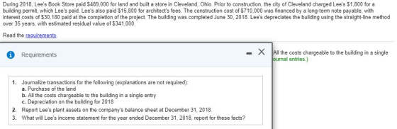 During 2018, Lees Book Store paid $489,000 for land and built a store in Cleveland, Ohio. Prior to construction, the city of