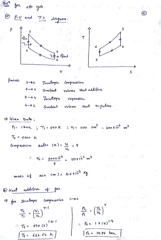 Solm for otto ayde. a P-V and T-S diagram Р 3 3 T 4 Sout 9. ► P S process 1 de 2- 3 Isentoopic compression Constant volume He