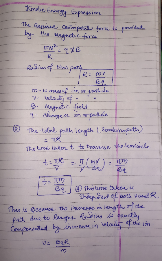provided Kinetic Energy Expression The Required Centripetal force is by the magnetic force muk=qXB R Radius of this path R= m