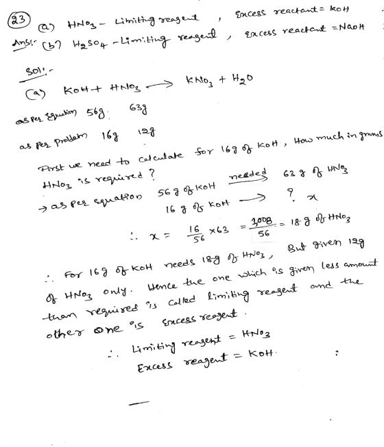 Ericess reactanta koht 23 @) Hoog- Limiting reagent Ans! (6? Haso4 -Limiting reagent Excess reactant =Nooh 2 sol- Kho, + H₂O