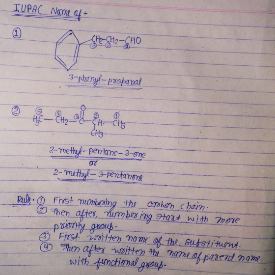 IUPAC Name Of+ Cez-CHO 3-phenyl- probanal 2 HC E-CH-CH3 대 2-methyl-pentane - 3-one or 2-methyl-3-pentanone Rull - First numbe