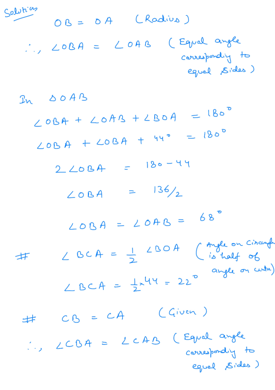 Solution ОВ- ОА (Radius ) од 2 ..., 2004 с ( Equal angle corresponding to equal Sides) In ДОАВ о 1 Во Е. LOBA + LOAB + LBOA 1