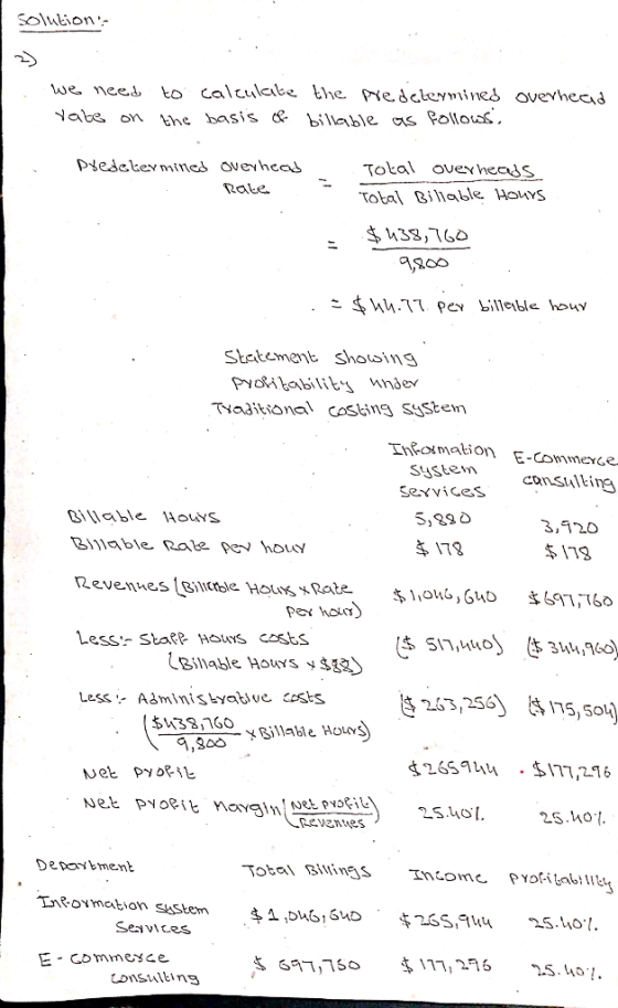 Solution to calculebe bhe pe delevmined ovevhecad we nee1 Nabe on khe basis & billable as Pollos, Pledekevmined Ovevheas Tot