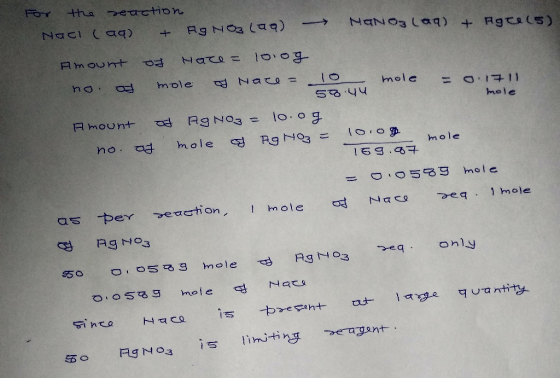 For tha eaction NaNO3 La) Rg NO3 (aq) +Rgtals) Amount 0 mole mole a 711 11 mole AgNo3 l0.0g Amount Rg No3 mole mole no. o I69