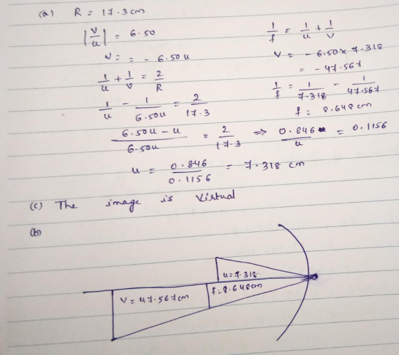 a R = 17.3cm - 6.50 V = = - 6.50 u 2 R -6*50 .318 = - 47.567 = u 1 & I - I 7 31.8.47.567 6.sou 17.3 fa 2.648 cm 6.50U-u 2 =>