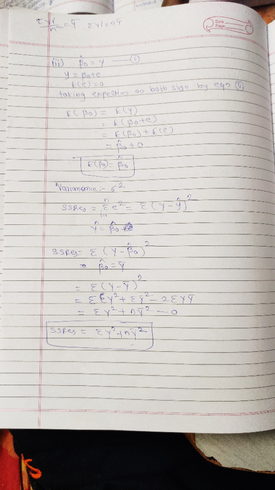 Eyz09 1;;) Bo=Y y = Bate Ele=0 taking expecttoo as both side by sana El Bo) = ECY ECBote = E(Bolt Ele) Elfo-Bo Variamsmice i