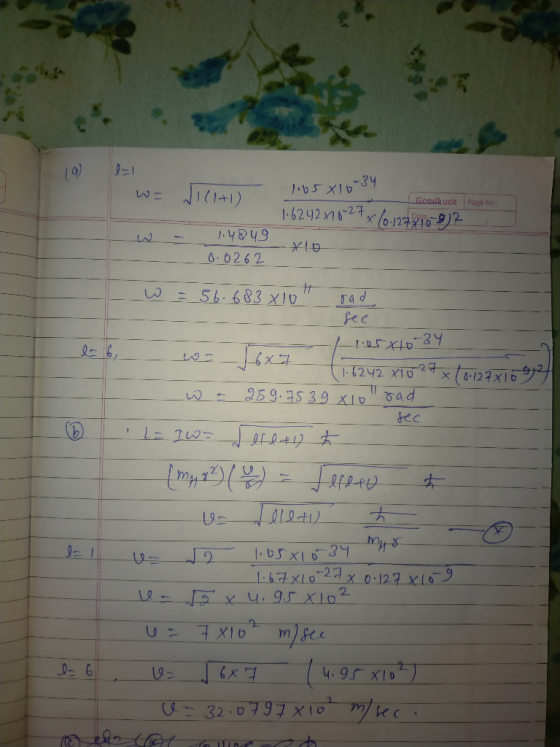 D-1 w= JICH) 105816-34 Goodluck Page No 1.6242x10-27 tx (0.127810-92 1.4849 0.0262 xlo = 56.683X10 rad sec H1.0581034 25.9.75