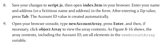 8. Save your changes to script.js, then open index.htm in your browser. Enter your name and address (or a fictitious name and