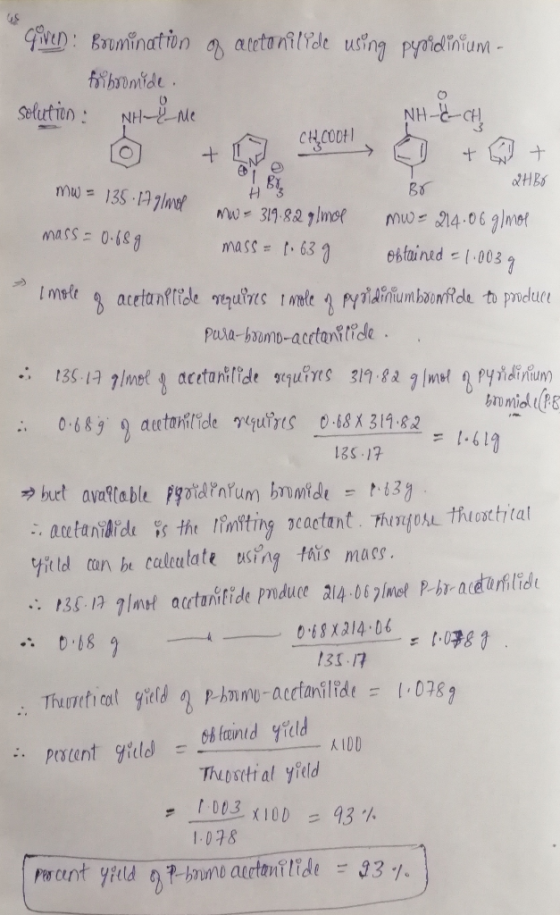 40 GveD: Brumination atetonilde using Pyidlinium- bomide Selution: NHMle NH-&C CHCOOH + mw=135 7lmf B& ww.319.827 mot Mw- 24.
