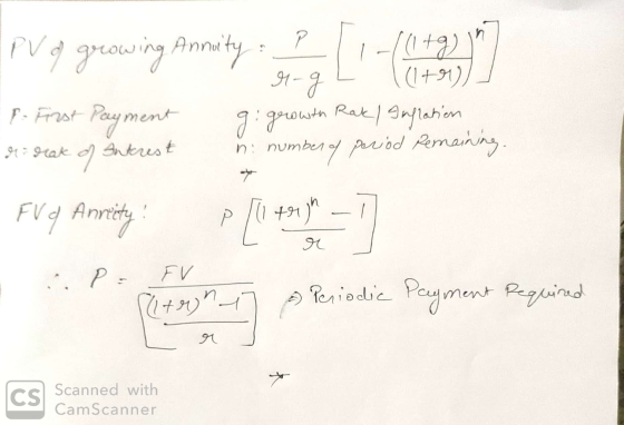 PV a growing Annity: P [ 1 (1+0) M-g L 1 (1+0) / gi growth Rakel Inflation n number of period Remaining. - First Payment reak
