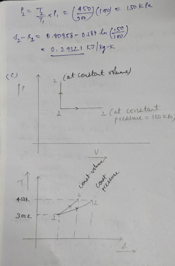 - IxP,= (450) (100) = iso kle 12-64 = 0.40958 - 0.289 ln (S) = 0.29321 KI/kg-K 2, (at constart wlane) 2 (at constant pressure