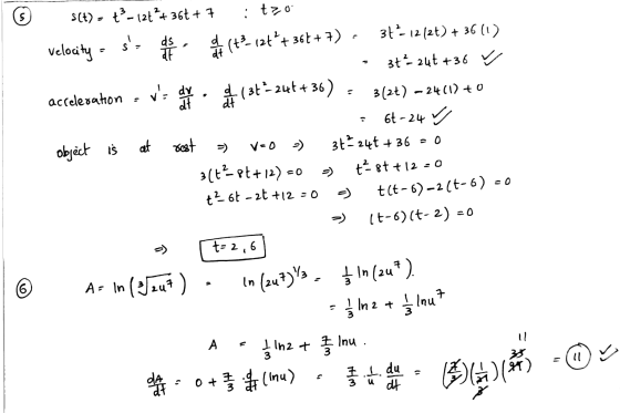 © SCH) - +-12+ + 367 + 7 : tzo Velocity - ss s (+12+*+367+7) · 34-12/2t) + 36(1) = 3t² 246 +36 ~ acceleration - Vs 13t+-24+