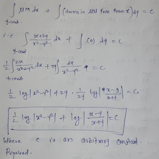 unde & f (terms in ext free from x) ay = e. Y-cont. e l x+24 dx of x2 - y2 4 - 6 -cont. Samaya de tallerne = 4-coust -6 Ś log