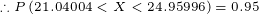 \tiny \therefore P\left ( 21.04004<X<24.95996 \right )=0.95