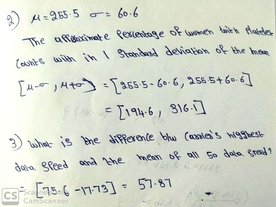 2) M=255.5 = 60.6 The apposoximate Percentage of women with platelet counts with in I Standard deviation of the mean [uro, mt
