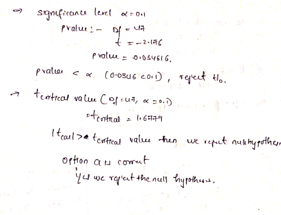 117 significance level 2+011 pralue! - t = 2.1876 Pralue = 0.034616, pratice (0.03U6 COID), reject to of tertical value Cof-u