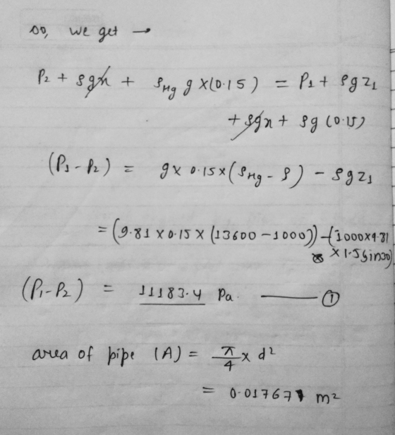 00 we get P2 + sah Sug gX(0.15) = P2t 992 + ggn + 39 (0.5) (Ps-Pz) = gx 0:15*(Sng - ) -8921 = (9.8 5.81 X 0.15 (13600-1000))+