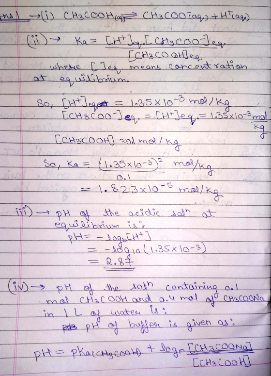 at = the I-(i) CH3COOH CH3COO70q) + Hteera) (1) Ka= [H + Jeg. [CH₃Cooler [CH₃CO Other where [Jeg means concentration equilibr