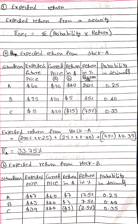 Expected return value o diesel Enfected return from a security Rsece. E (robability Xi Return) @ Ban Expected return from Sto