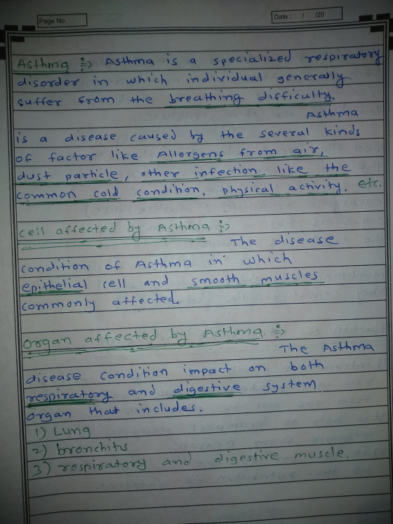 Date : 1 120 Page No. Asthing & Asthma is a specialized respiratory disorder in which individual generally suffer from the br