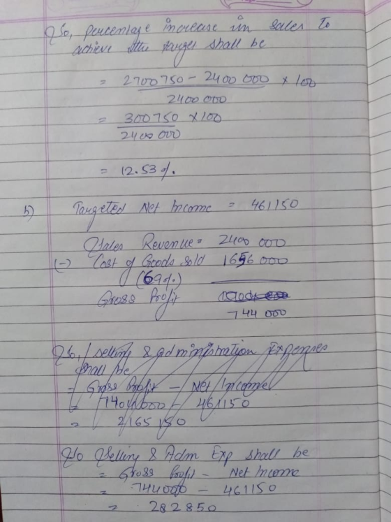 sales to So, percentage increase in achieve the target shall be - 2700750-2400 Ooo x loo 2400 OLD = 300750 x 100 24x our = 12