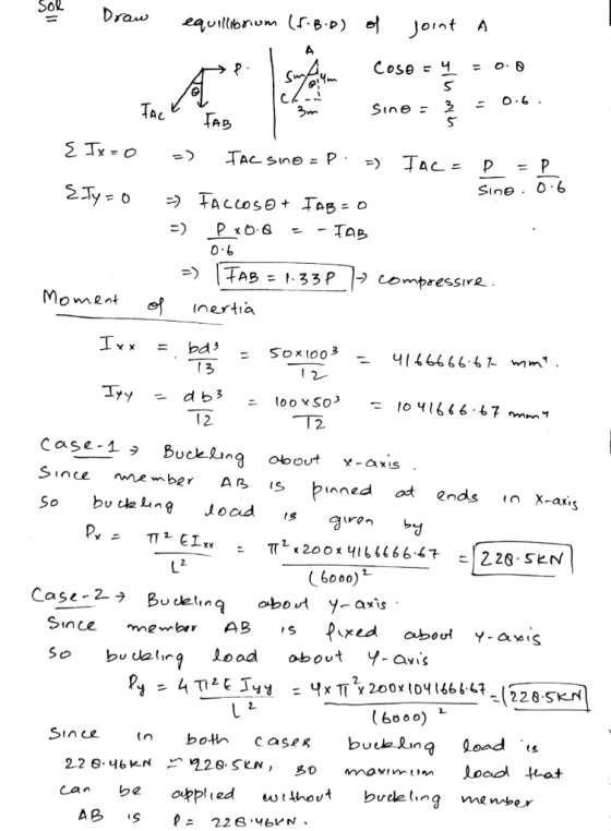 Sol AC 0.6 Momeni (nertia case-1, oo out Buckling Since membe A is Y-as 6000) obody-axis. Case-2→ Bu delinq Since membr AB o