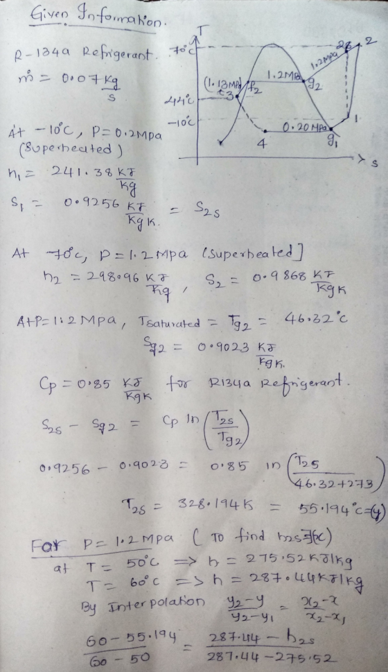 Given Information T f 2 R-1849 Refrigerant. .700 m = 1.2 Mia - 0.07 kg 1.2MP (1.13 Meta 92 S 440 -100 xs S, Sas 1 - lớc, P-02