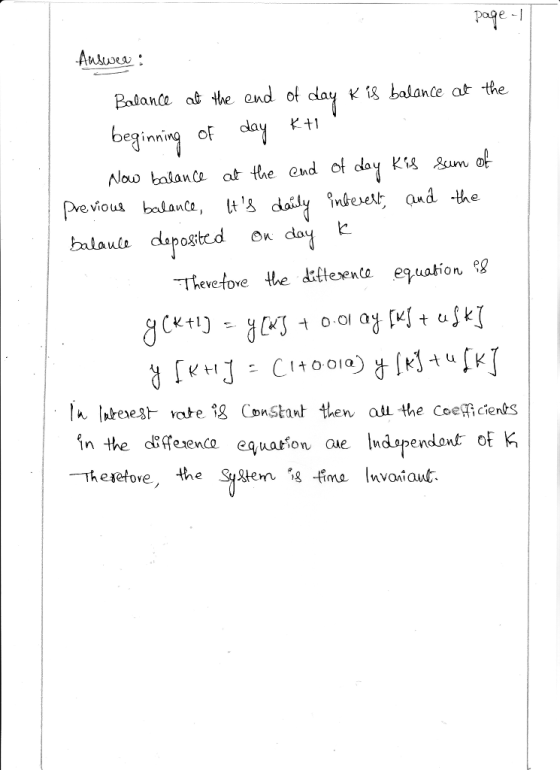 pope Badane the and ot dlay k t8 balande at the beginning of day tl Alow balano at he end o ay Ks um o balaule daposted o day b Thevetove he ditlexenta equation ntexes vate iL Constant then alu the Coeficients in theよffexenco equafonae Indopend ont of KI