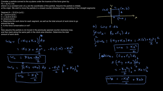 Consider a particle conned to the xy-plane under the inuence of the force given by: Fx = -ky Fy = kx where k is a constant an
