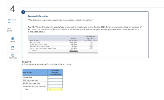 Required Information [The following information applies to the questions displayed below.) Part 1 of 4 1.66 points Pearl E. W