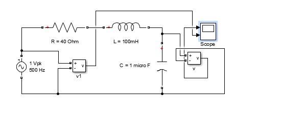 R 40 Ohm L= 100mH Scope 1 Vpk 500 Hz C-1 micro F